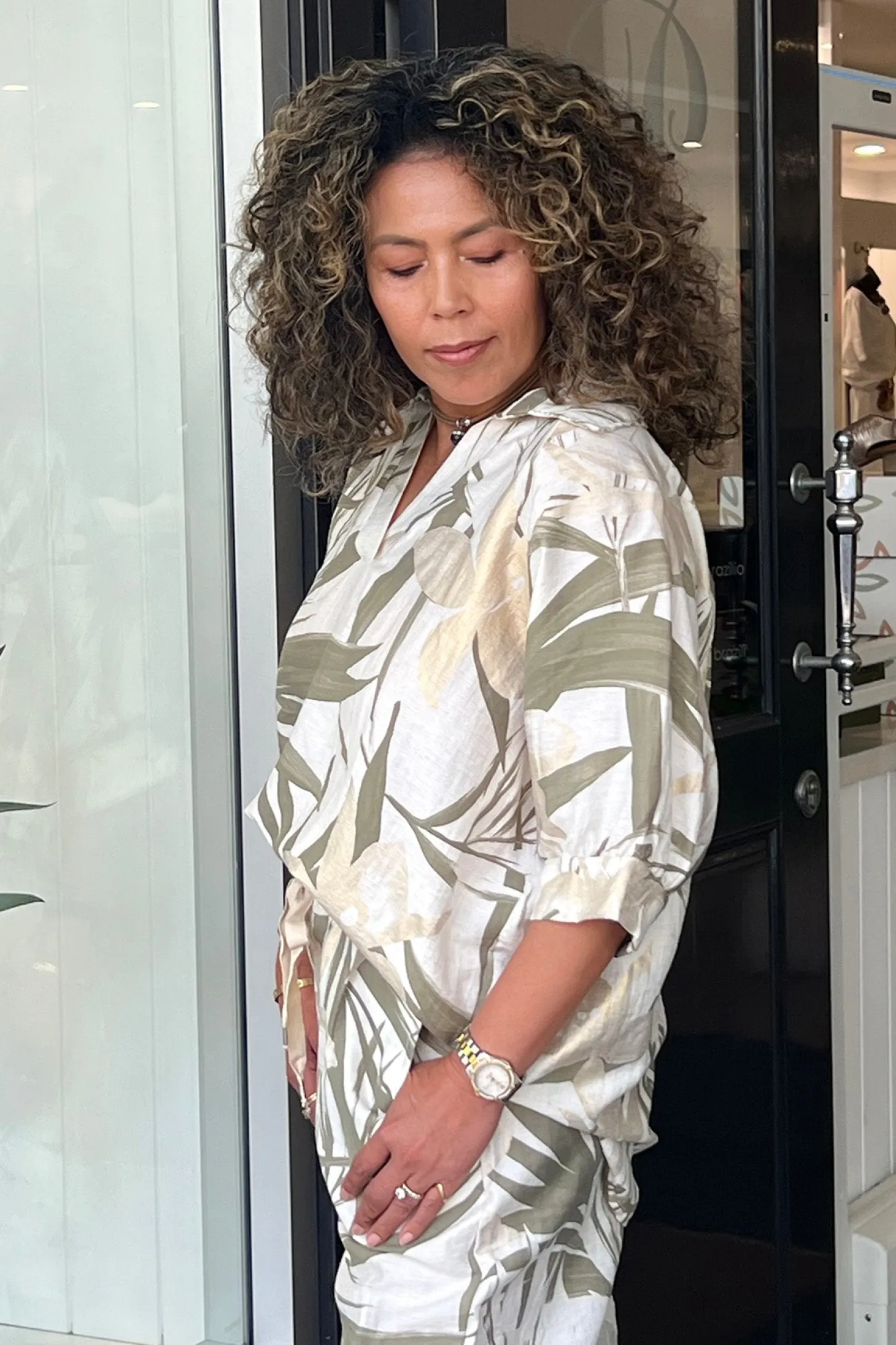 Lucy Print Top - Khaki/Gold - CG48